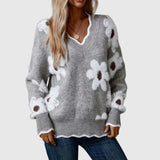 THEA - Elegantní V-svetr s květinami