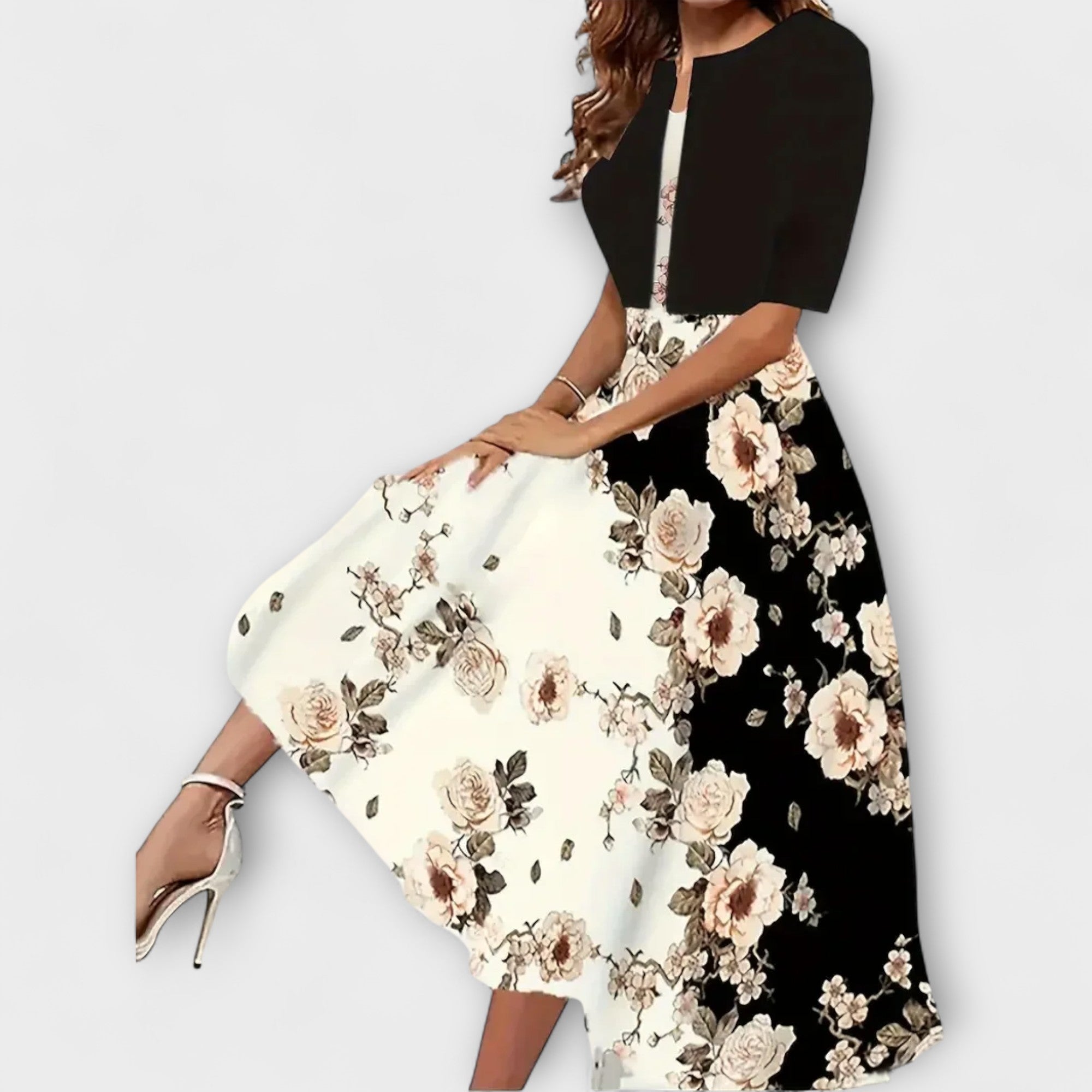 Božetěška - Květinové midi šaty s ladícím přehozem