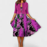 Božetěška - Květinové midi šaty s ladícím přehozem