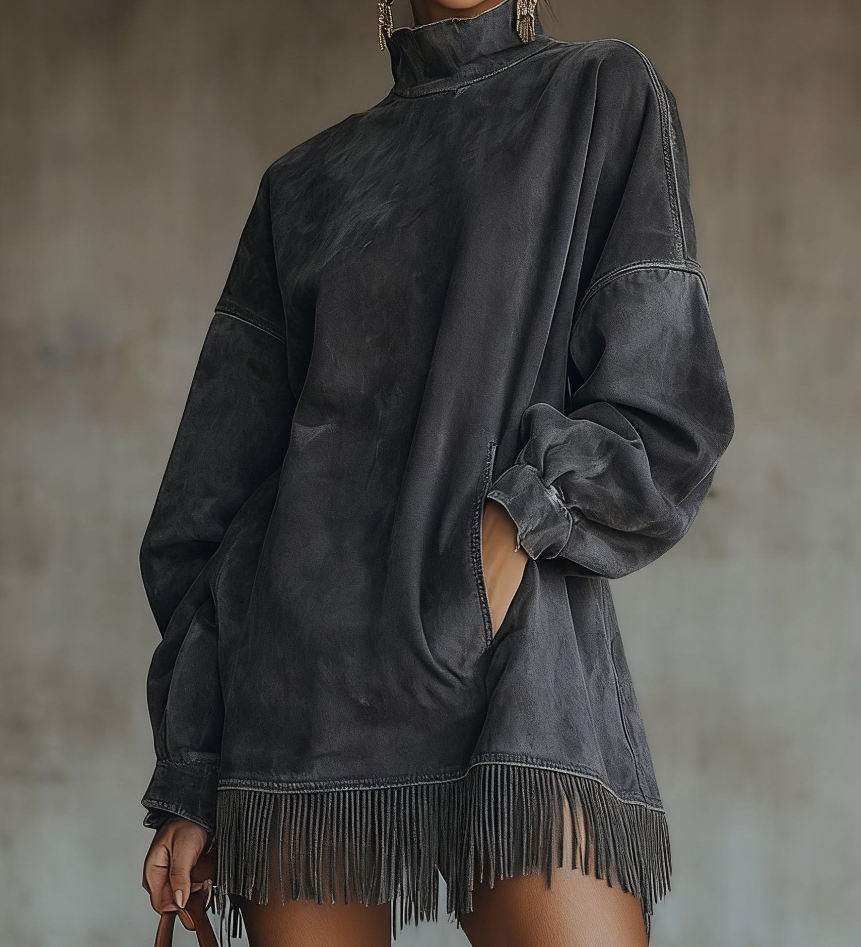 Elara | Semišové rolákové šaty s třásněmi