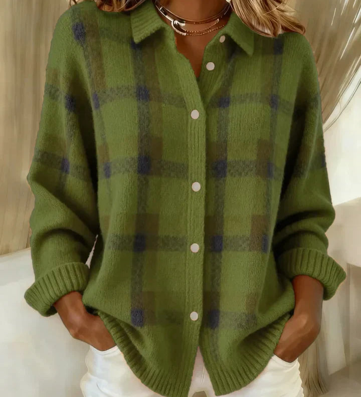 Karolína | Kostkovaný pletený kardigan na knoflíky