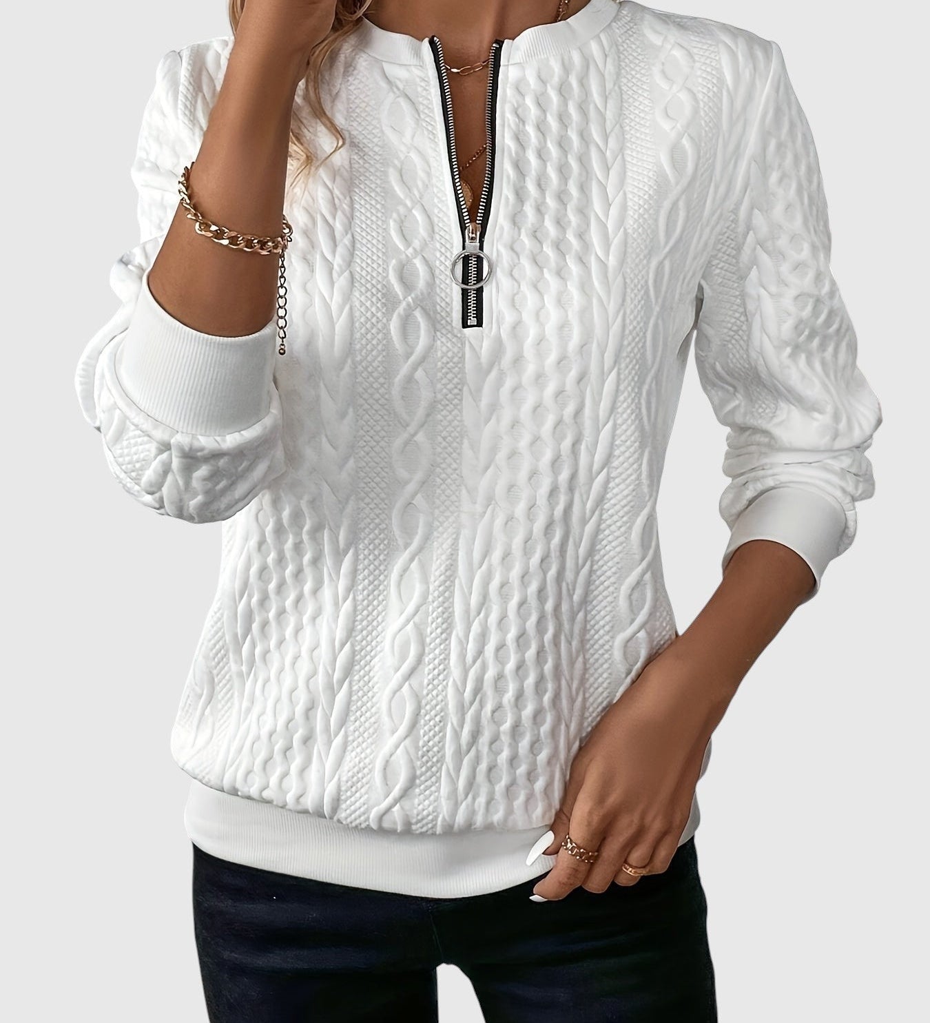 Amalie - Pletený svetr s copánkovým vzorem na zip