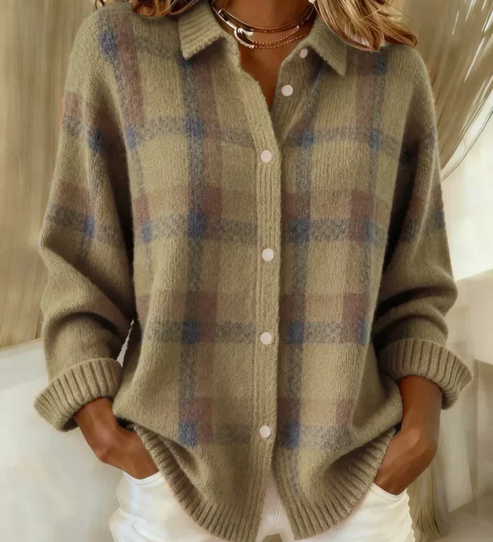 Karolína | Kostkovaný pletený kardigan na knoflíky