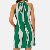 Olga - Šaty s krátkým zavazováním za krk, odhalenými zády a pruhovaným vzorem