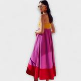 Adrianka - Šaty s tenkými ramínky v barevném bloku