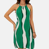 Olga - Šaty s krátkým zavazováním za krk, odhalenými zády a pruhovaným vzorem