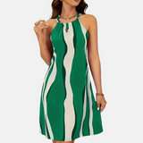 Olga - Šaty s krátkým zavazováním za krk, odhalenými zády a pruhovaným vzorem