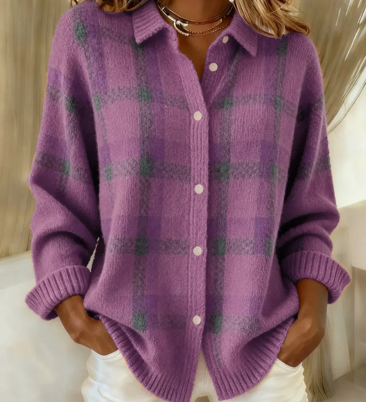 Karolína | Kostkovaný pletený kardigan na knoflíky