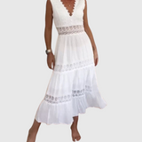 Ninfea - Bezrukávové midi šaty v boho stylu s krajkovými detaily