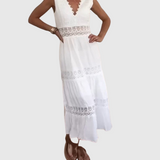 Ninfea - Bezrukávové midi šaty v boho stylu s krajkovými detaily