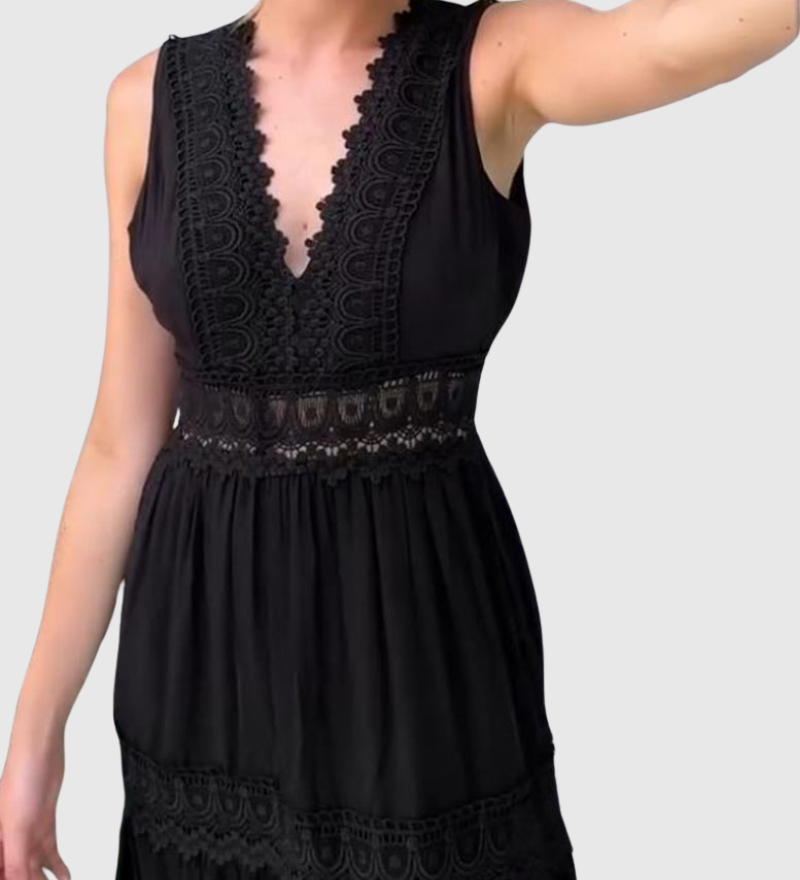 Ninfea - Bezrukávové midi šaty v boho stylu s krajkovými detaily