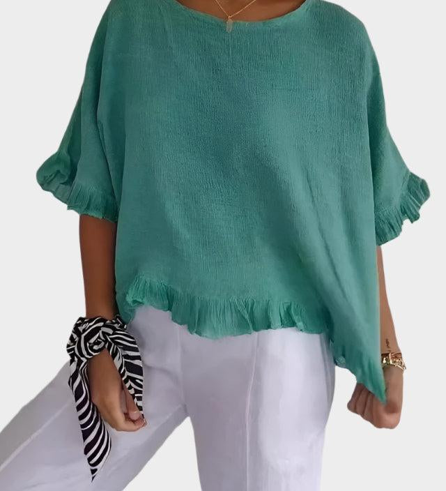 Lehký lněný top s volány a řasením