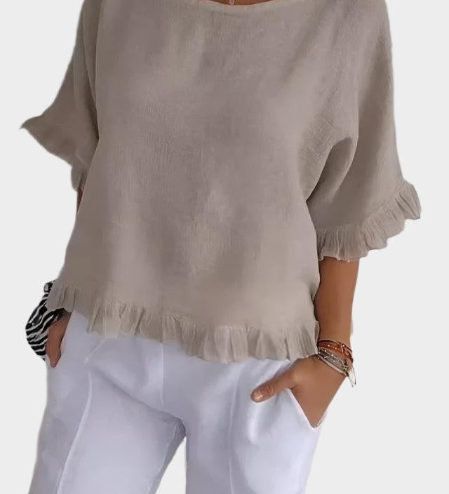 Lehký lněný top s volány a řasením