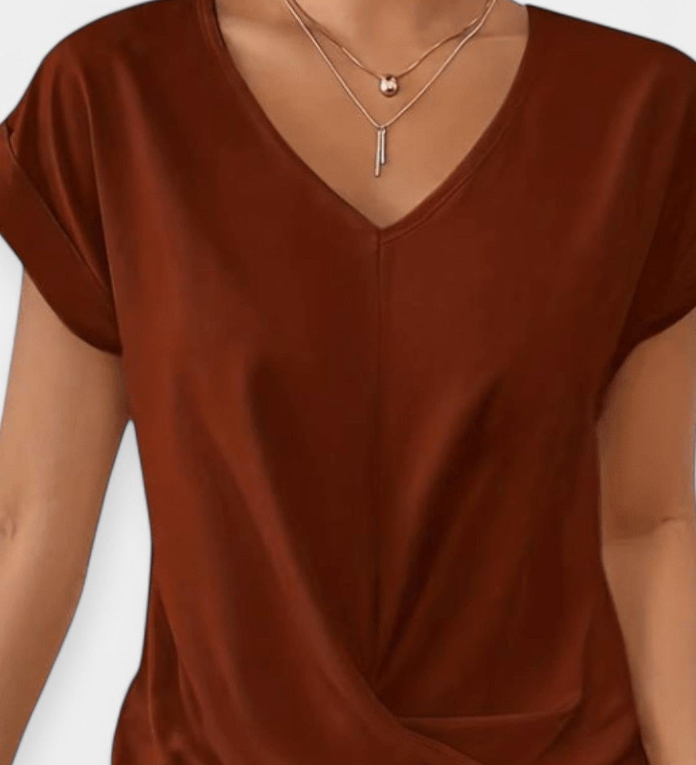 Pohodlný svetr s krátkým rukávem ve tvaru V