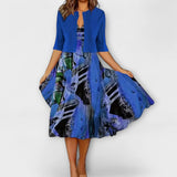 Božetěška - Květinové midi šaty s ladícím přehozem