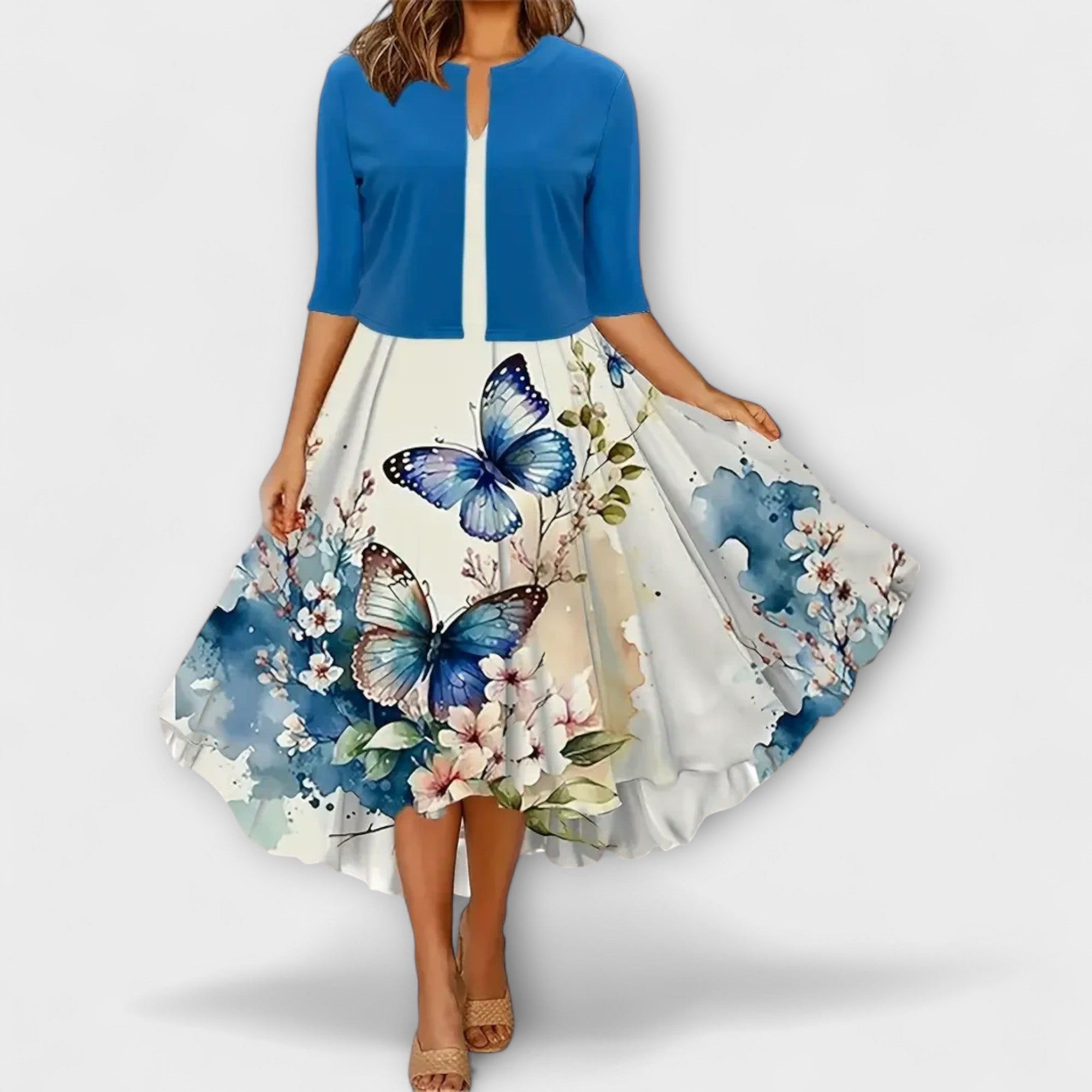 Božetěška - Květinové midi šaty s ladícím přehozem