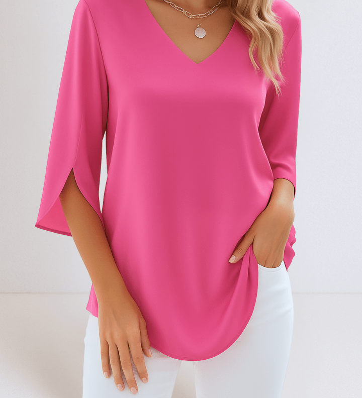 Stylový top s V-výstřihem a otevřenými rukávy