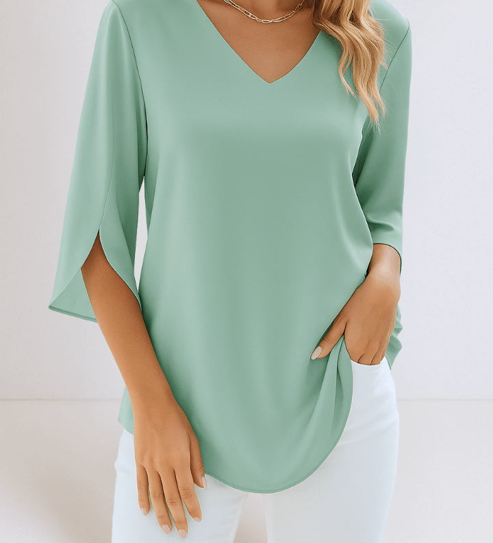 Stylový top s V-výstřihem a otevřenými rukávy