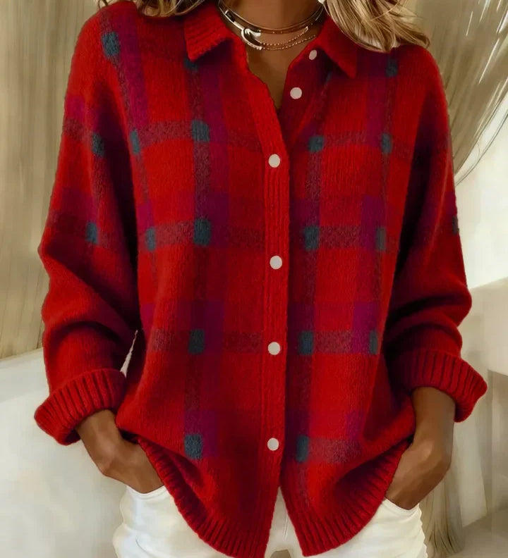 Karolína | Kostkovaný pletený kardigan na knoflíky