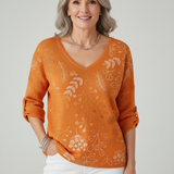 MIRELLE | Sweter z mieszanki bawełny z wzorem liści